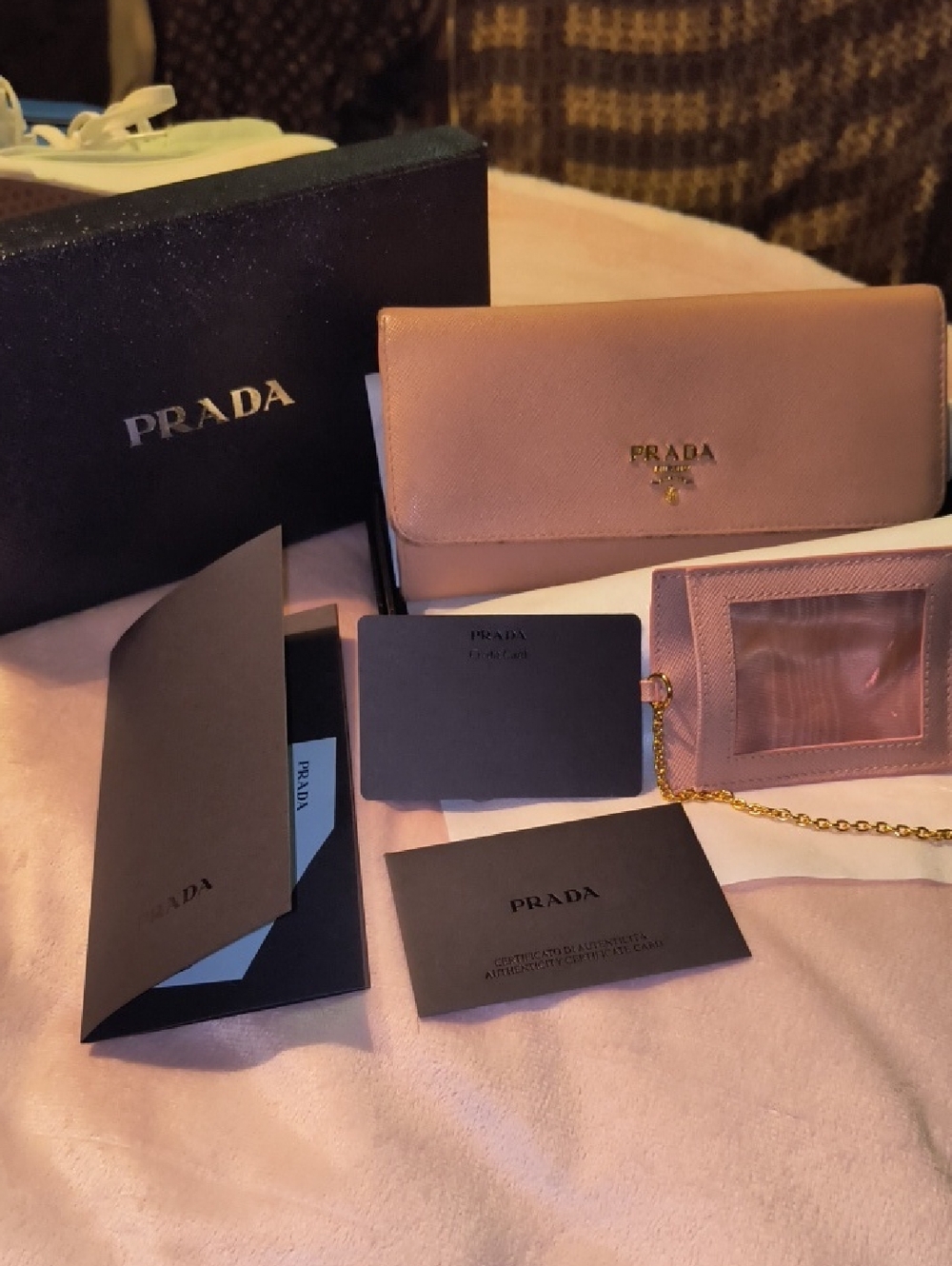 Prada Blush Saffiano Leather Continental Wallet with Gold Logo